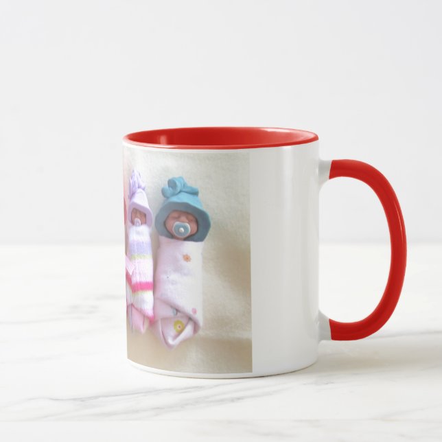 Mug Bébés d'argile, casquettes d'Elf, sommeil, (Droite)