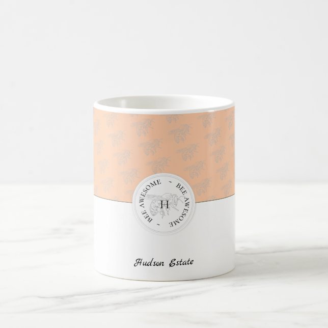 Mug Bee Awesome Argent Bee Peach Personnalisé (Centre)
