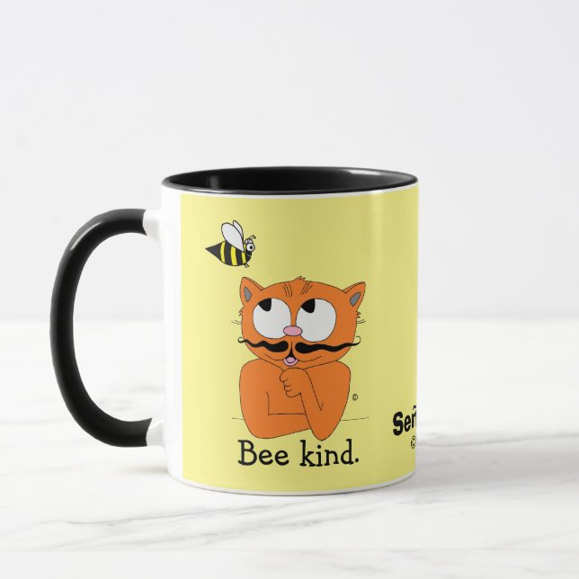 Mug Bee kind (Be Kind) Inspirational Cartoon Cat (Gauche)