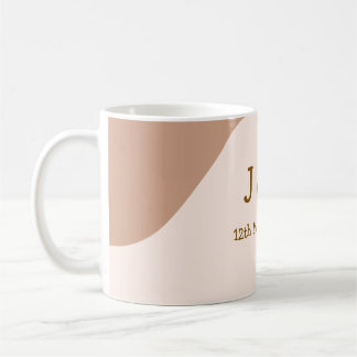 Mug Beige boho curvy orange wedding name date