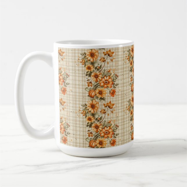 MUG BEIGE PLANGÉ AVEC ORANGE & FLOWERS JAUNES (Gauche)