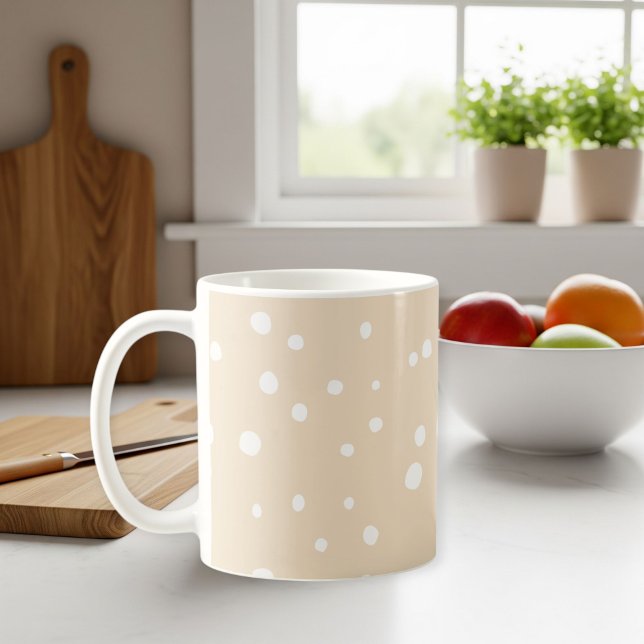 Mug Beige polka dot cup with handle, Birthday gift (Créateur téléchargé)