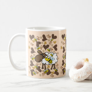 Mug Beige Sheep Brown Hearts