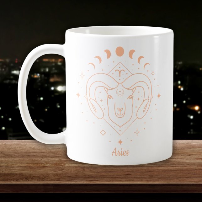Mug Bélier Ligne Artistique Blanc Pêche (Créateur téléchargé)