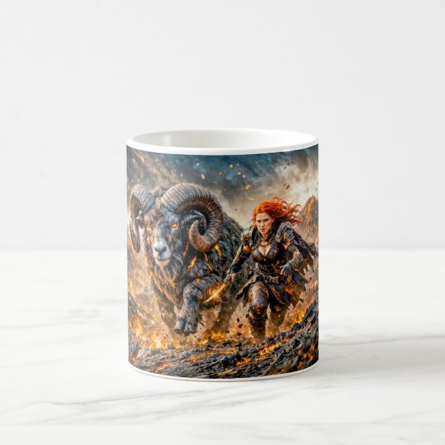 Mug Bélier Zodiaque avec Guerrier et Bélier Chargeant (Centre)