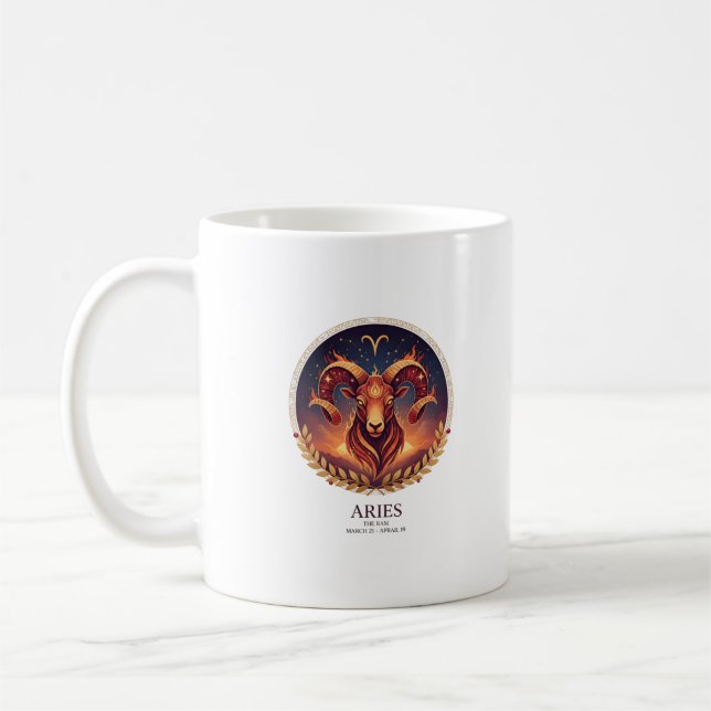 Mug Bélier Zodiaque Feu Bélier Illustration Café (Gauche)