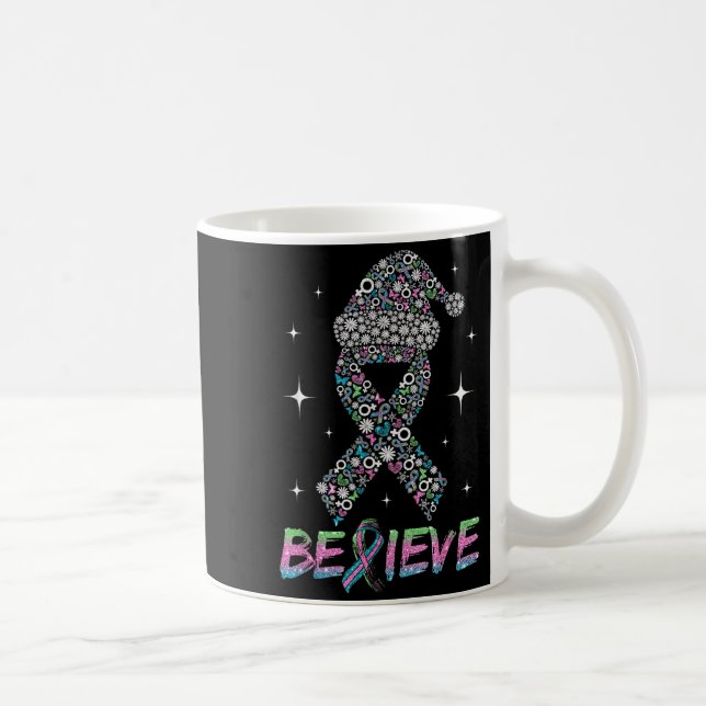 Mug Believe Green Teal Nk Ribbon Xmas Metastatic Breas (Droite)