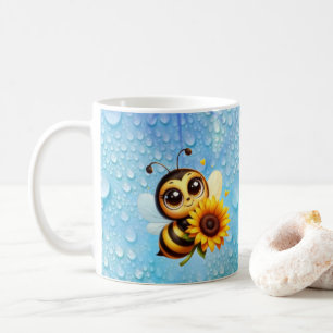 Mug Belle abeille avec tournesol et gouttes d'eau fraî