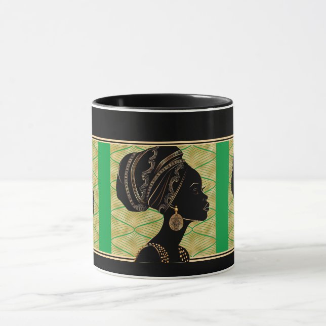Mug Belle Africaine Américaine Femme Vert Black Gold (Centre)