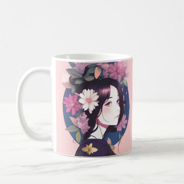 Mug Belle Anime Girl couronnée de fleurs (Gauche)