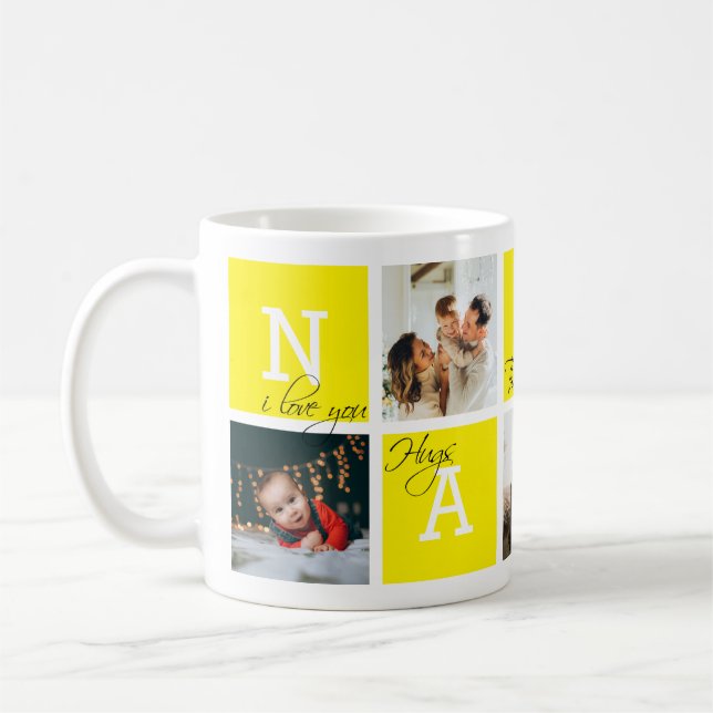 Mug Belle Appréciation Nanny 5 Photo Collage Jaune (Gauche)