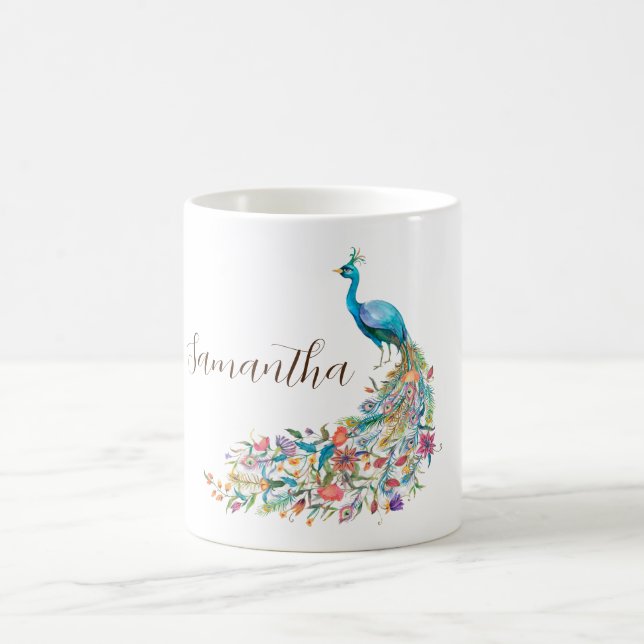 Mug Belle aquarelle bleu paon I (Centre)