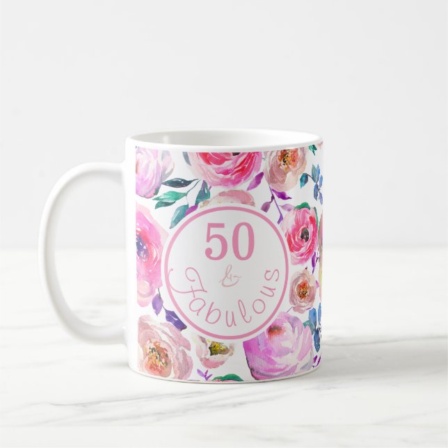 Mug Belle aquarelle Cinquante et fabuleux floral (Gauche)