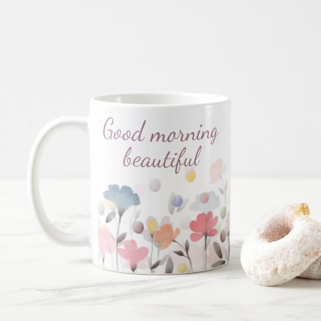 Mug Belle aquarelle du matin Fleurs d'art (Avec donut)