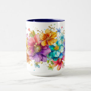 Mug Belle aquarelle fleurs dorées