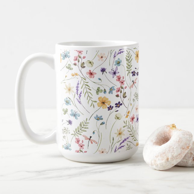 Mug Belle aquarelle Fleurs et papillons (Avec donut)