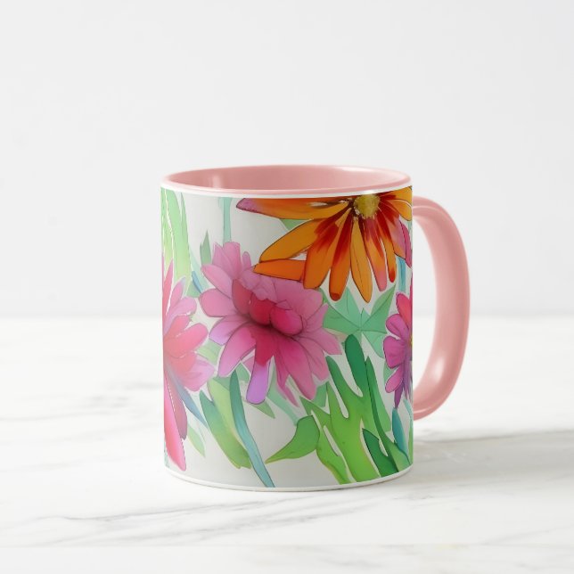 Mug Belle aquarelle fleurs rose personnalisent (Devant droit)