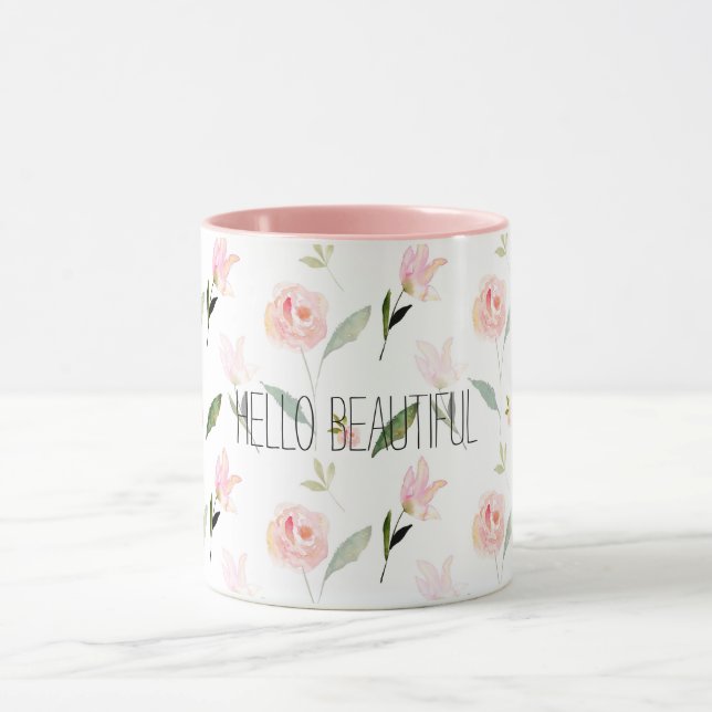 Mug Belle Aquarelle Florale Rose (Centre)