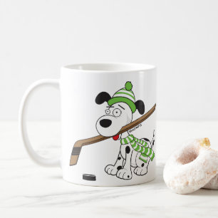 Mug Belle caricature Hockey Chien Écharpe verte et Cas