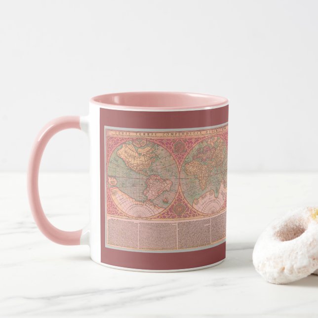 Mug Belle carte ancienne du monde avec texte latin (Avec donut)