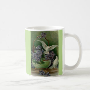 Mug Belle carte postale Vintage Art Nouveau Doves Blan