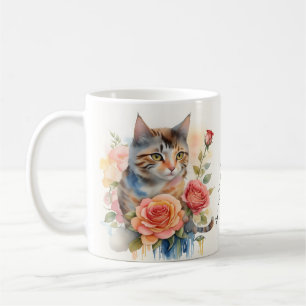 Mug Belle Chat Aquarelle Avec Message Personnalisé