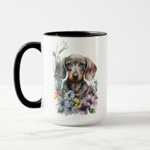 MUG BELLE COULEUR D'EAU CHIEN NOIR & TAN DACHSHUND