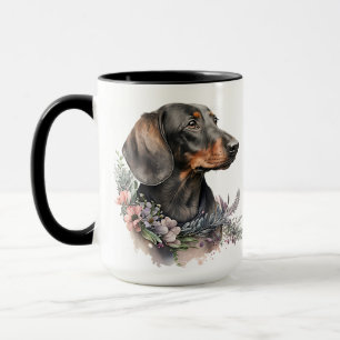 MUG BELLE COULEUR D'EAU CHIEN NOIR & TAN DACHSHUND