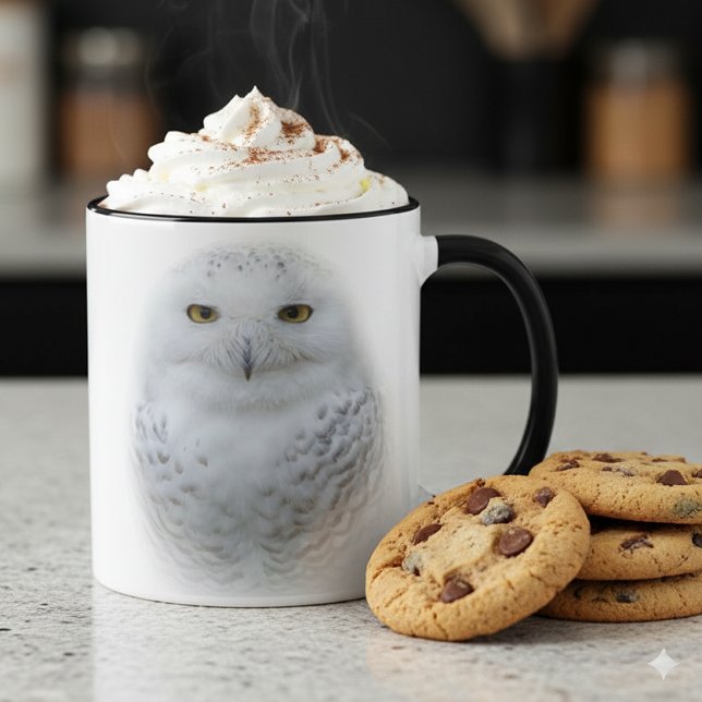 Mug Belle, Dreamy et Serene Snowy Owl (Snowy Owl Two-Tone Combo Mug Cover Photo)
