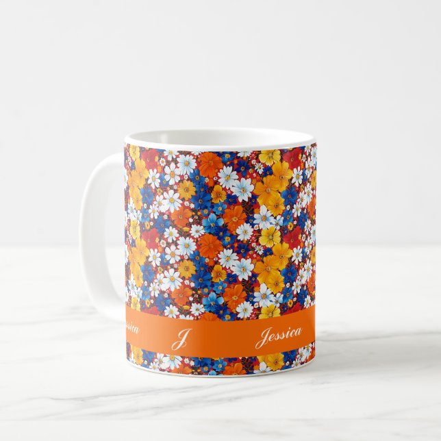 Mug Belle écriture de fleurs sauvages girly colorées d (Devant gauche)