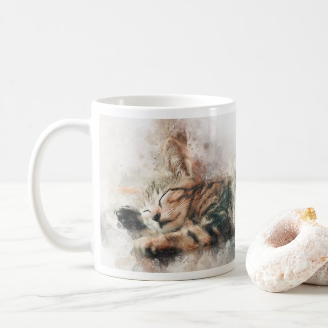 Mug Belle et mignonne chaton couchage aquarelle (Avec donut)