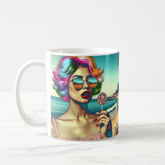 Mug Belle femme Art Pop Rétro avec Lollipop (Gauche)