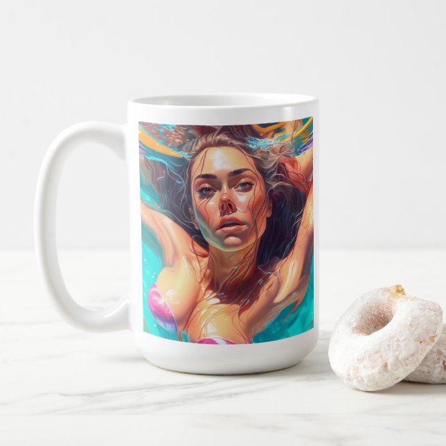 Mug Belle Femme sous l'eau AI Art (Avec donut)