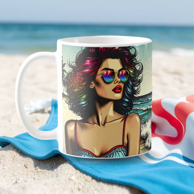Mug Belle femme sur la plage Comic Book Pop Art (Créateur téléchargé)