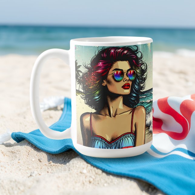 Mug Belle femme sur la plage Comic Book Pop Art (Créateur téléchargé)