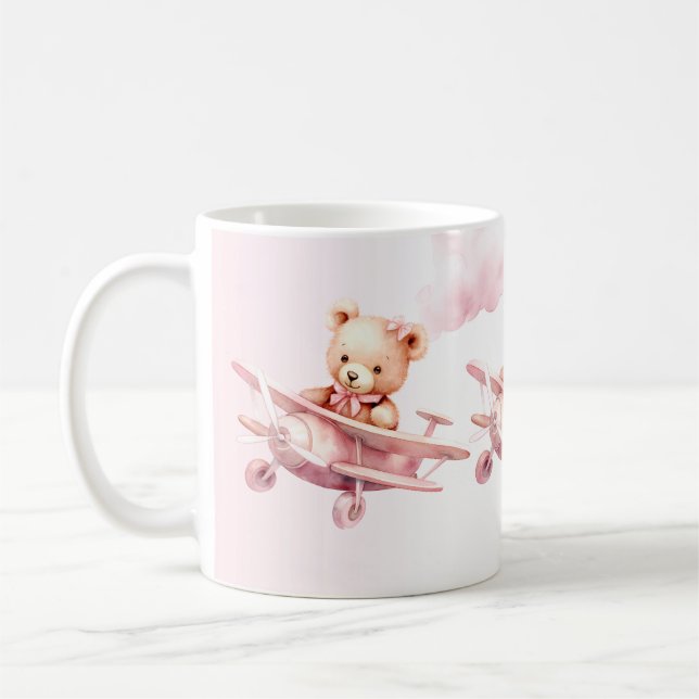 Mug Belle fille Bébé Ours Pilote Avion Rose Belle (Gauche)