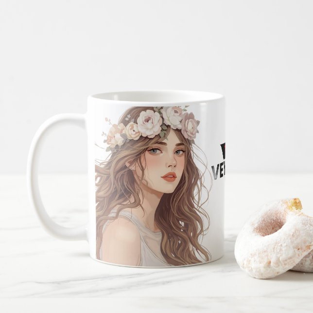 Mug Belle Fille d'Anime Floral – Esthétique Pastel Dou (Avec donut)