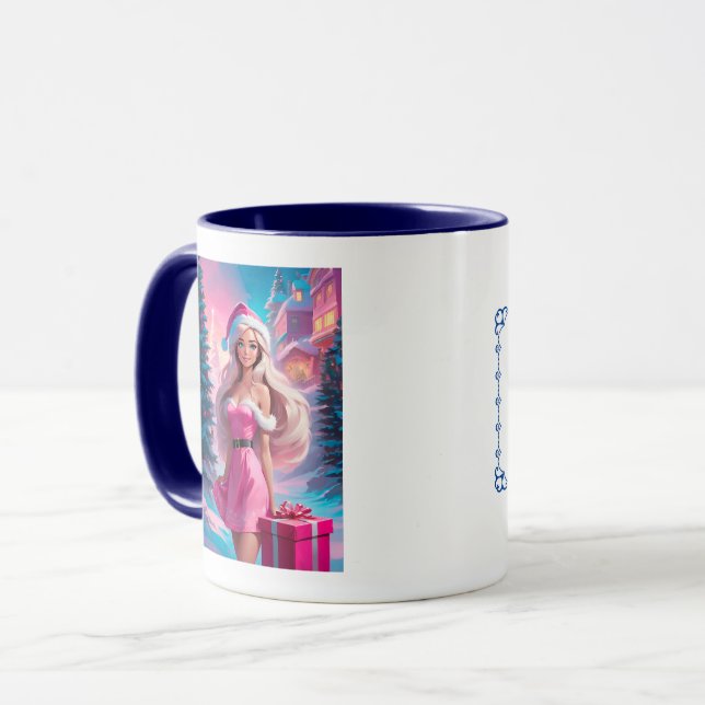 Mug Belle fille de Noël rose 01 (Devant gauche)