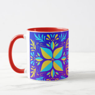 Mug Belle Fleur art aux couleurs jaune et bleu
