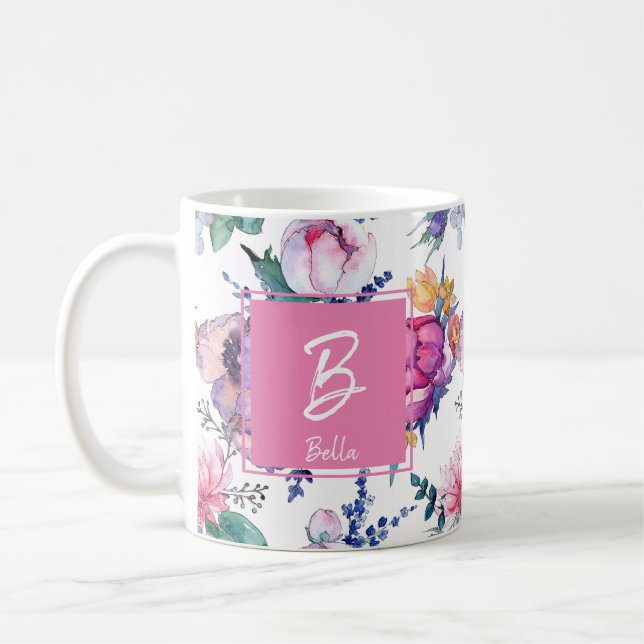 Mug Belle Fleur Rose Timbre Fille Anniversaire (Gauche)