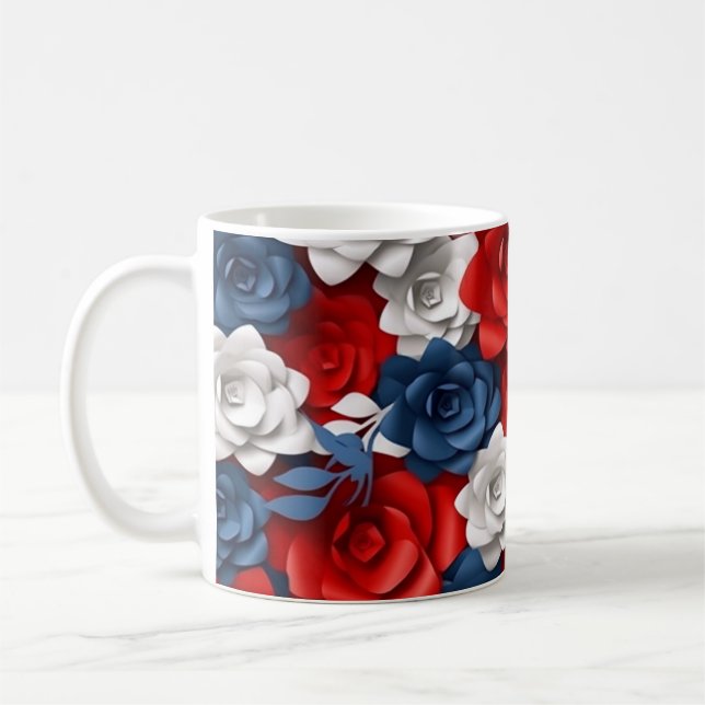 Mug Belle Fleur Rouge Blanc Bleu Jardin Floral USA (Gauche)