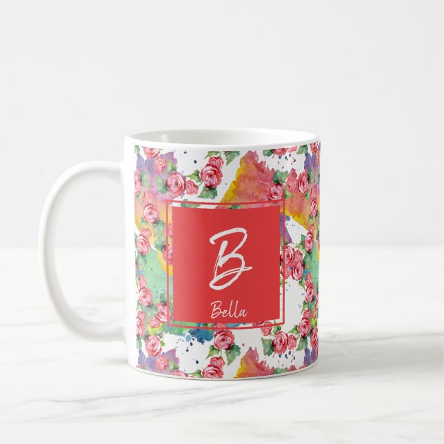Mug Belle Fleur Rouge Timbre Fille Anniversaire (Gauche)