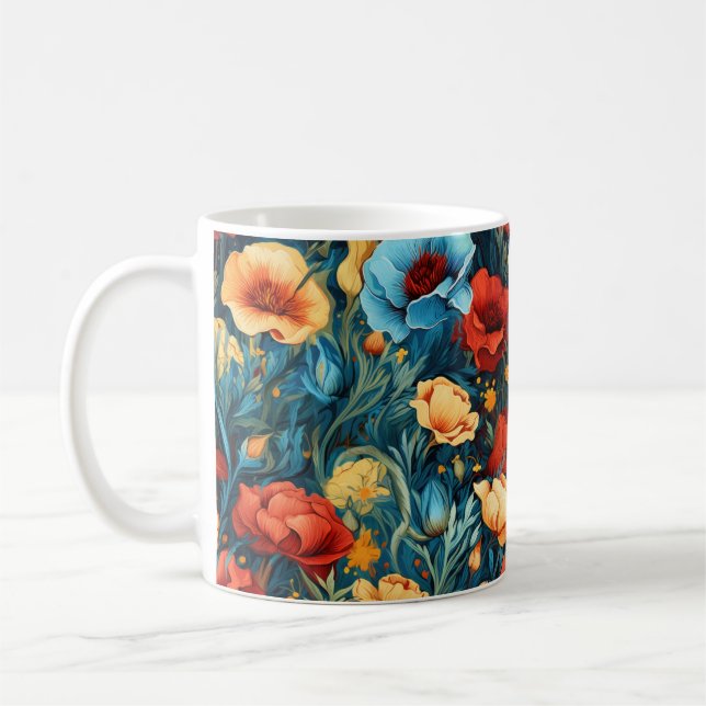Mug Belle Fleurs Bleues Jaunes Bleues Botaniques Impri (Gauche)