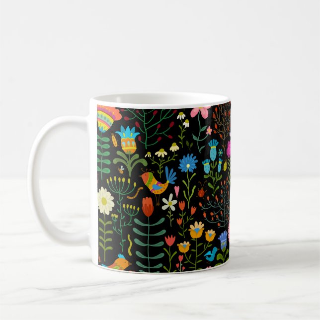 Mug Belle fleurs dessinée à la main illustration motif (Gauche)