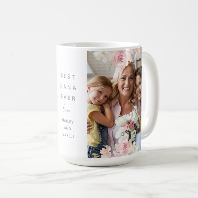 Mug Belle florale rose Meilleur Nana Jamais Deux Photo (Devant droit)