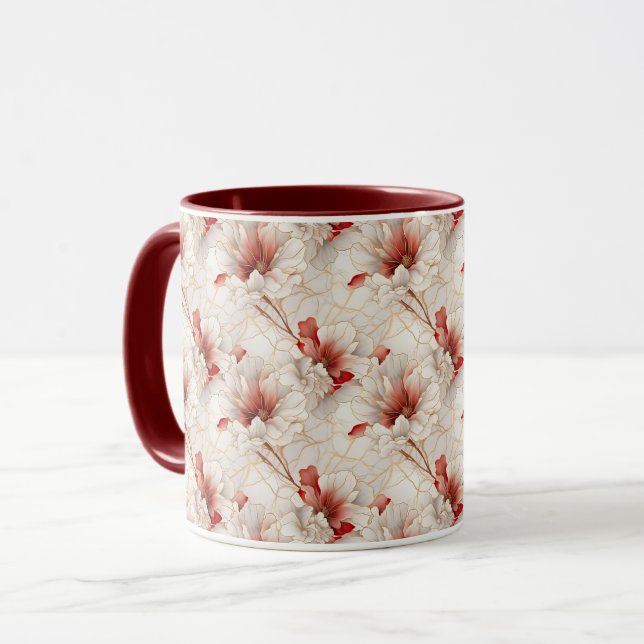Mug Belle Flore Rouge Blanc (Devant gauche)