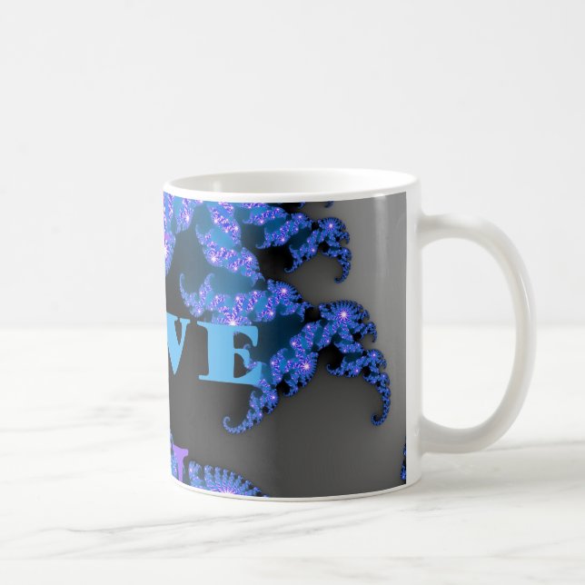 Mug Belle Galactique Blue Love Texte Motif Design, (Droite)
