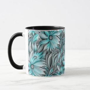 Mug Belle impression Florale Turquoise Bleue