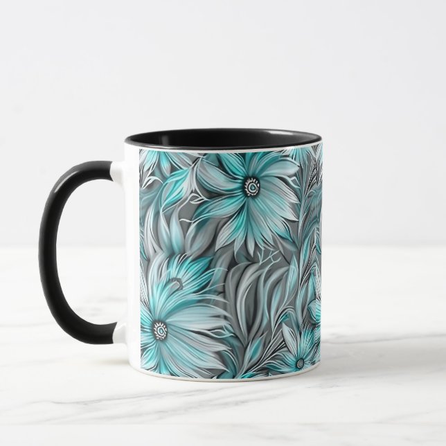 Mug Belle impression Florale Turquoise Bleue (Gauche)
