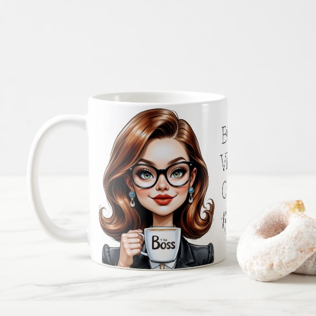 Mug Belle Lady Boss Portant Des Lunettes (Avec donut)
